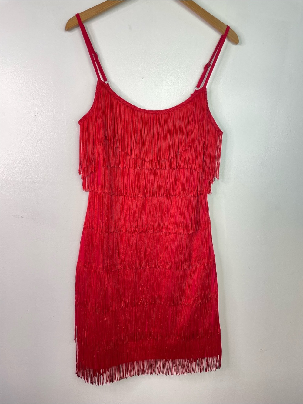 Red Fringe Dress Flapper Spaghetti Strap Medium